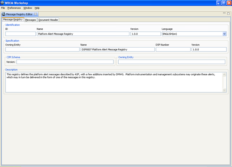 Message Registry Editor screenshot